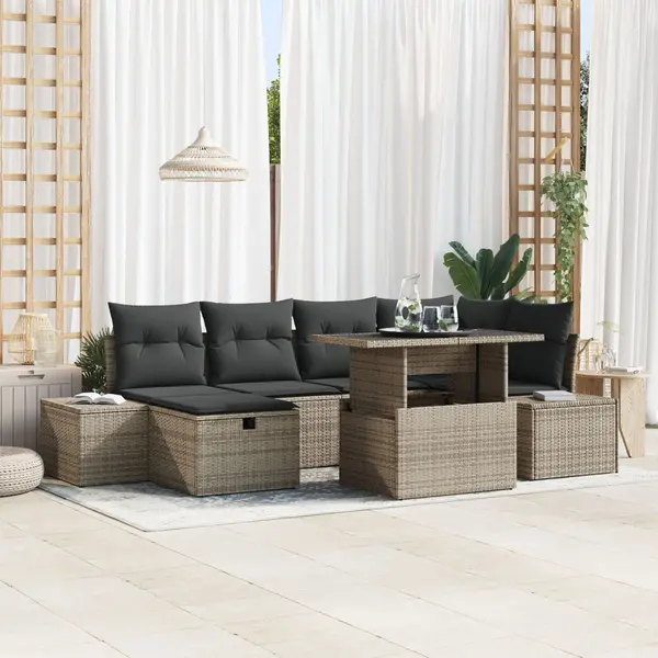 Gossi set canapele gradina cu perne gri din ratan 7 piese