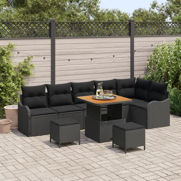 Gossi set canapele gradina cu perne negru ratan poliat acacia