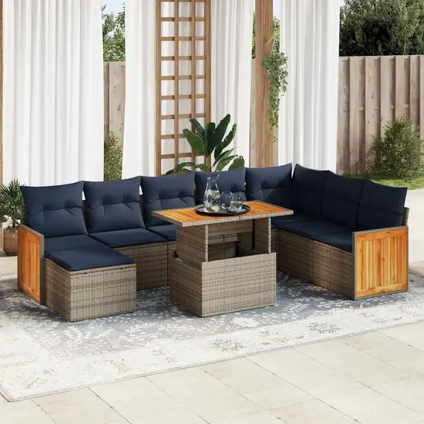Gossi set canapele gradina perne 11 piese, gri, poliratan/lemn acacia