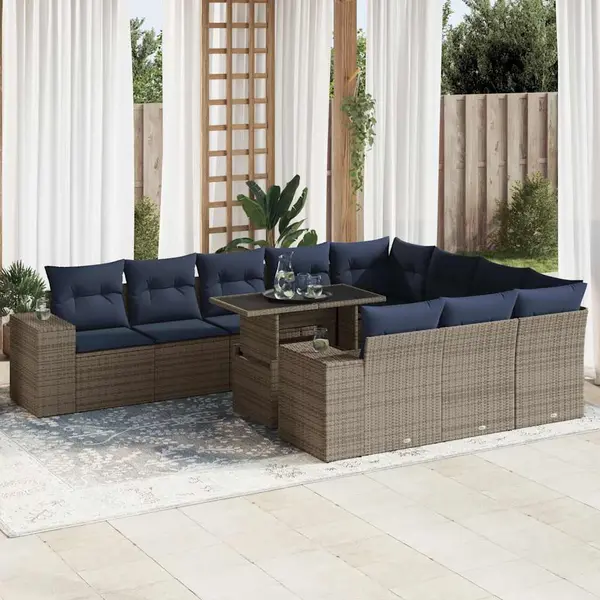 Gossi set canapele gradina perne 11 piese, gri, poliratan/lemn acacia