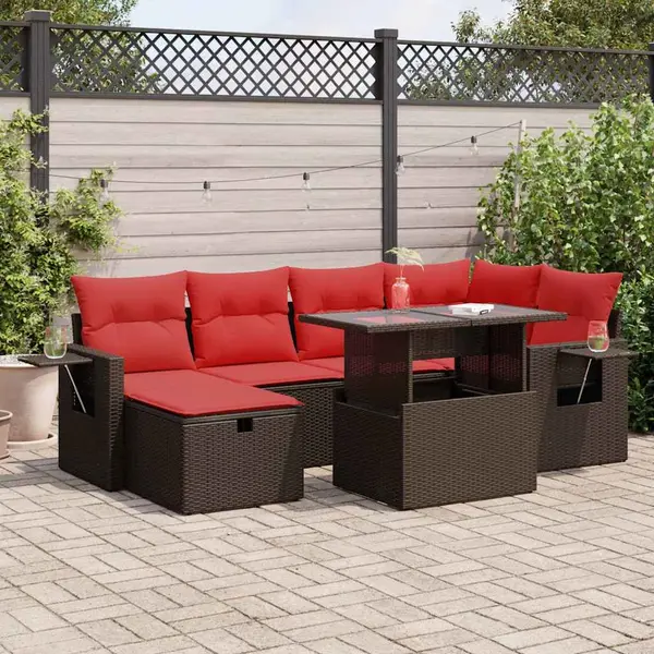 Gossi set canapele gradina perne 7 piese negru, poliratan/lemn acacia