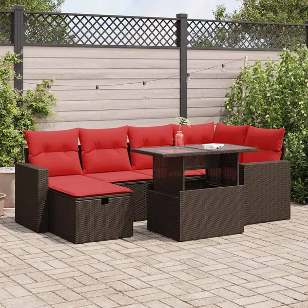 Gossi set canapele gradina perne 7 piese negru, poliratan/lemn acacia