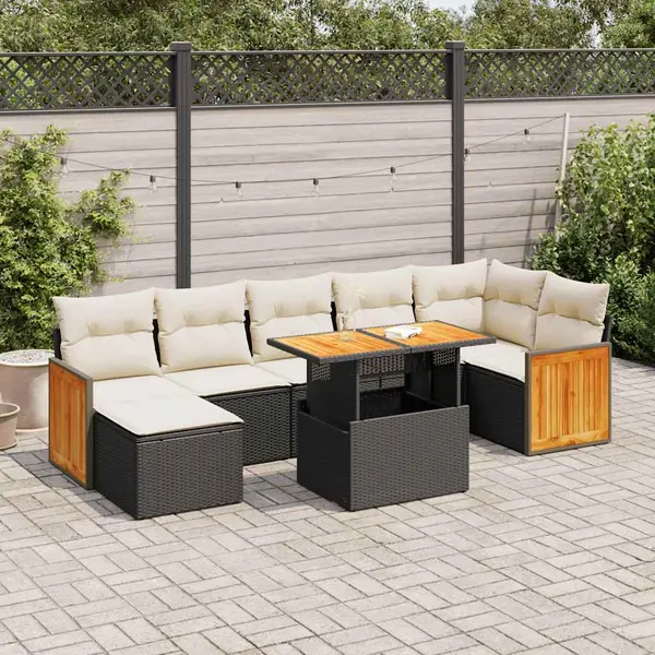 Gossi set canapele gradina perne 7 piese negru, poliratan/lemn acacia