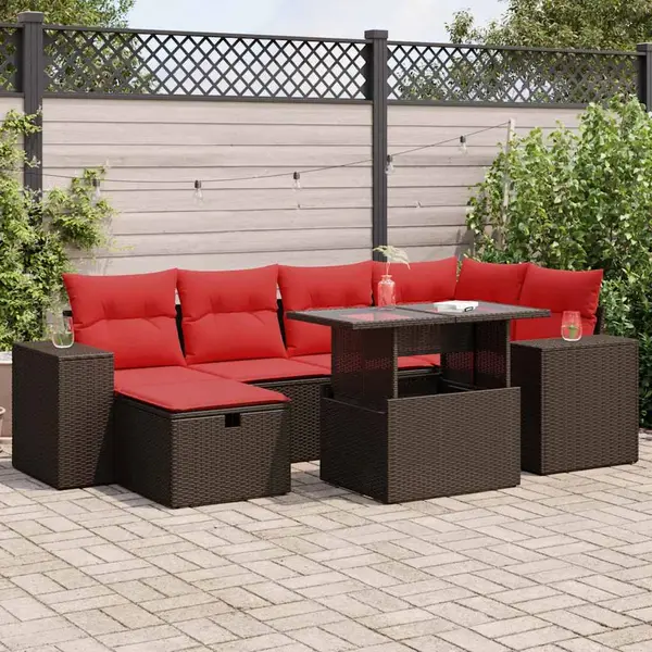 Gossi set canapele gradina perne 7 piese negru, poliratan/lemn acacia