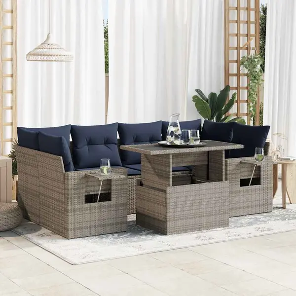 Gossi set canapele gradina perne 7 piese negru, poliratan/lemn acacia