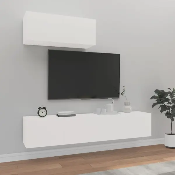 Gossi set comoda tv, 3 piese, alb, lemn prelucrat
