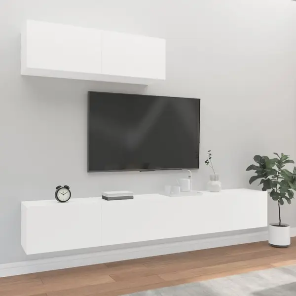 Gossi set comoda tv, 3 piese, alb, lemn prelucrat