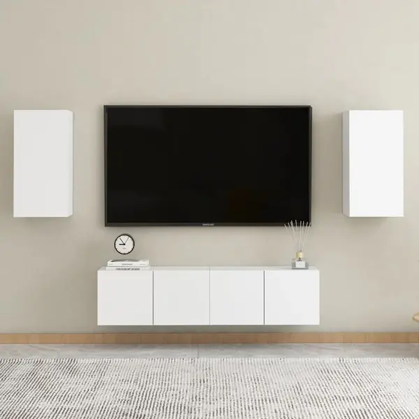 Gossi set comoda tv, 4 piese, alb, lemn prelucrat