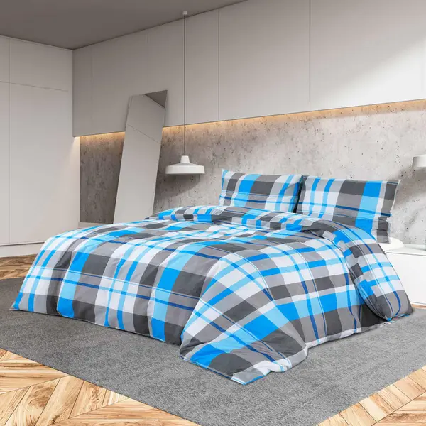 Gossi set cu husa de pilota, albastru si gri, 135x200 cm, bumbac