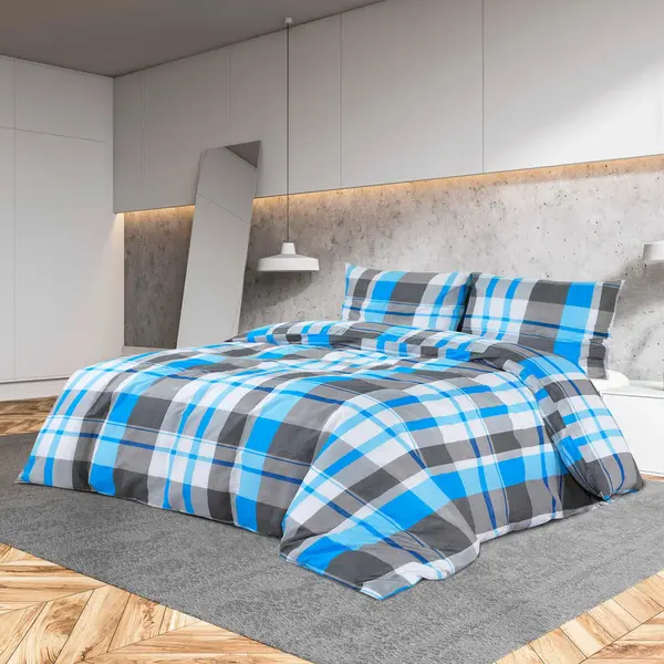 Gossi set cu husa de pilota, albastru si gri, 200x220 cm, bumbac