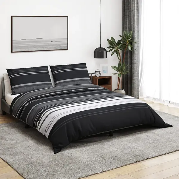 Gossi set cu husa de pilota, negru si alb, 200x220 cm, bumbac