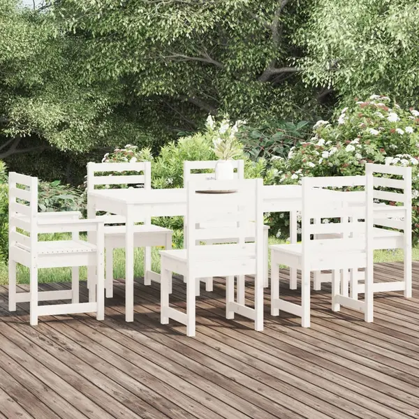 Gossi set cu masa de gradina, 7 piese, alb, lemn masiv de pin