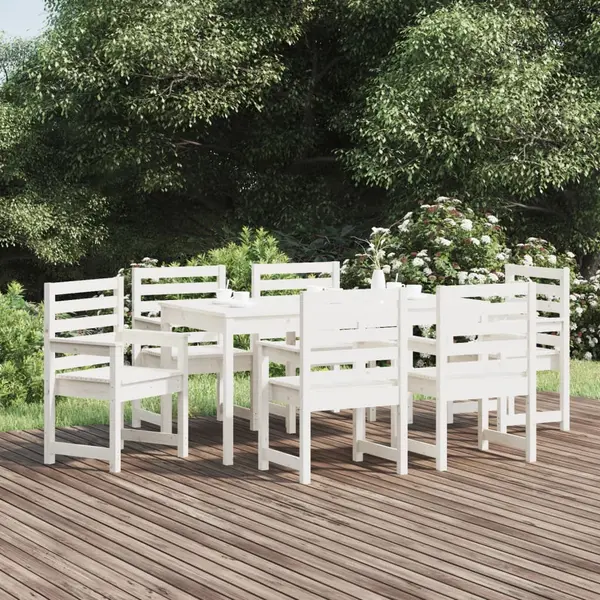 Gossi set cu masa de gradina, 7 piese, alb, lemn masiv de pin