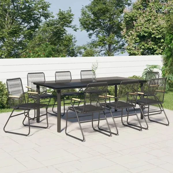 Gossi set cu masa pentru gradina, 9 piese, negru, ratan pvc