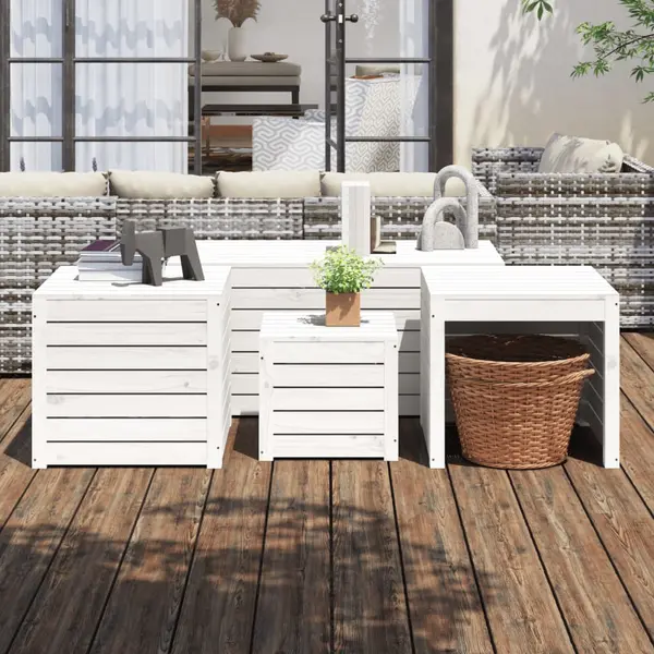 Gossi set cutii de gradina, 4 piese, alb, lemn masiv de pin