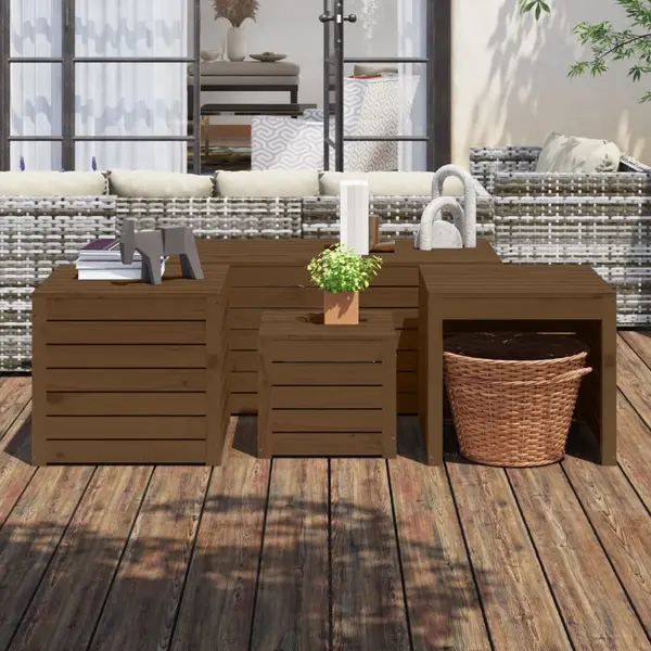 Gossi set cutii de gradina, 4 piese, maro miere, lemn masiv de pin