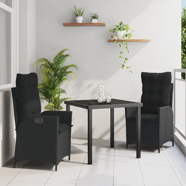 Gossi set de 3 piese pentru dining in gradina cu perne negru ratan polimer