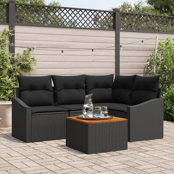 Gossi set de 5 piese de sofa pentru gradina cu perna neagra din ratan polimer acacia