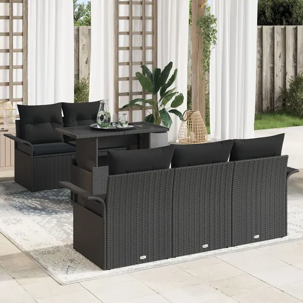 Gossi set de 6 canapele de gradina cu perne negre din rattan poli