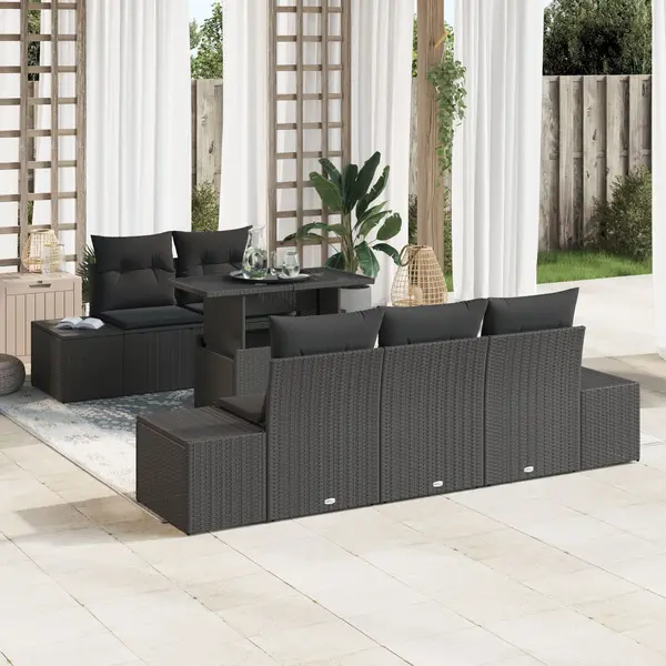 Gossi set de 6 piese de sofa de gradina cu pernute negru ratan poly