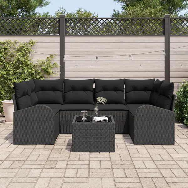 Gossi set de 7 piese canapea de gradina cu perne negru poli ratan