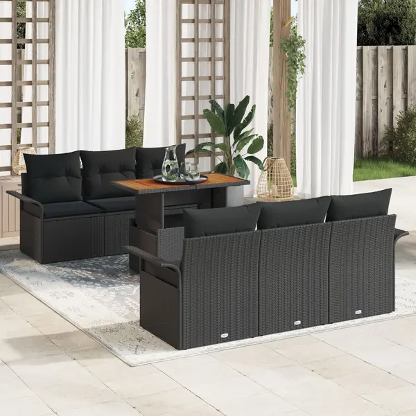 Gossi set de 7 piese pentru gradina cu perne negru poliratan acacia