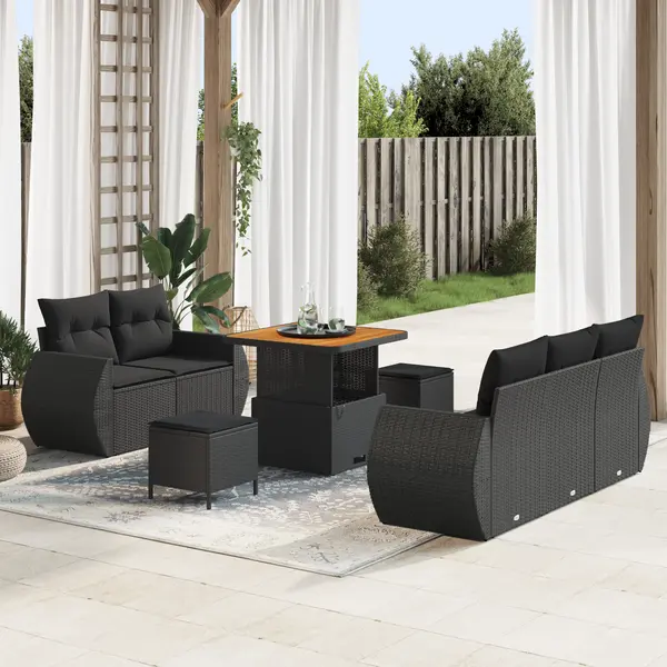 Gossi set de 8 piese de sofa de gradina cu perne negru ratan acacia