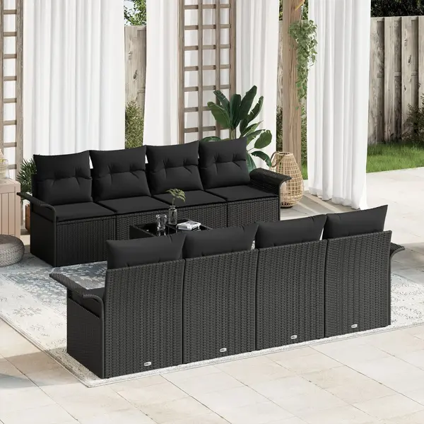 Gossi set de 9 piese canapea gradina cu perne, negru, poliratan