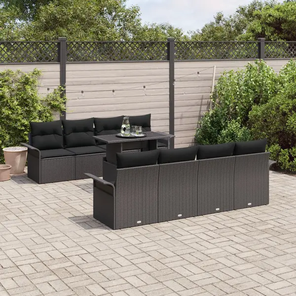 Gossi set de 9 piese de sofa de gradina cu perne negru poliratan