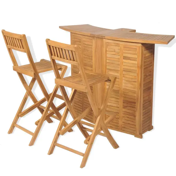 Gossi set de bar cu scaune pliabile, 3 piese, lemn masiv de tec