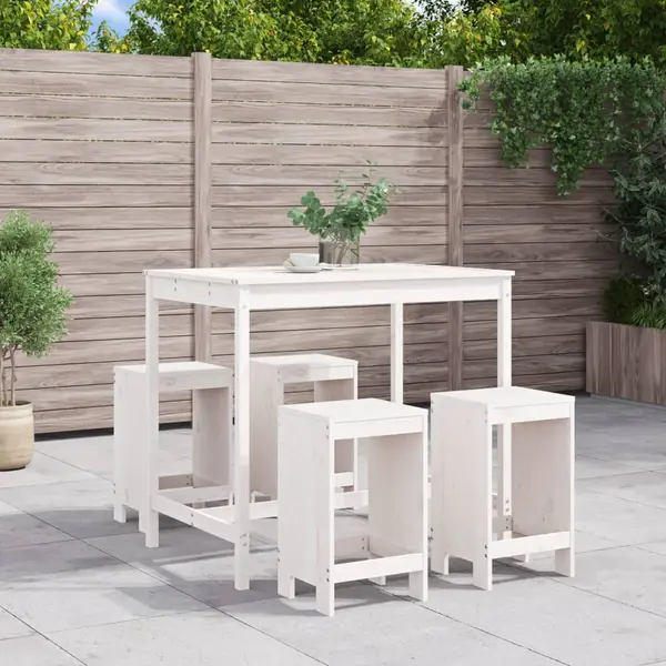 Gossi set de bar pentru gradina, 5 piese, alb, lemn masiv de pin