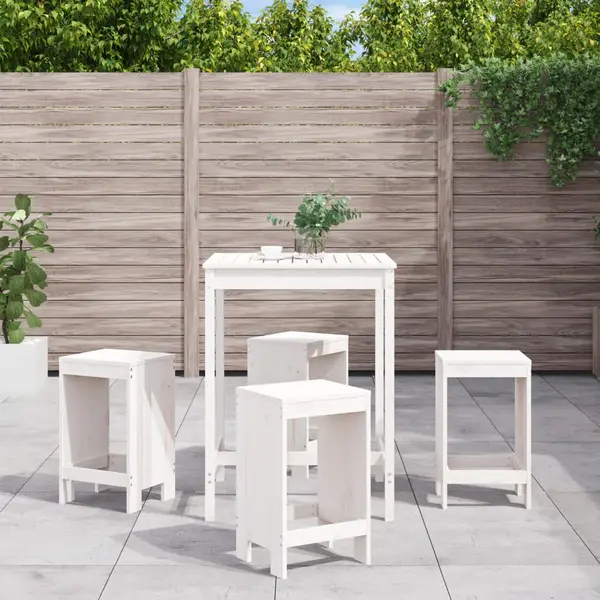 Gossi set de bar pentru gradina, 5 piese, alb, lemn masiv de pin