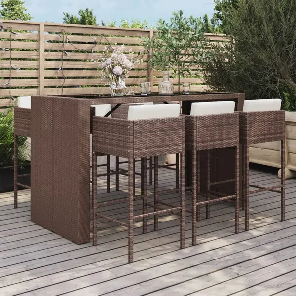 Gossi set de bar pentru gradina cu perne, 7 piese, maro, poliratan