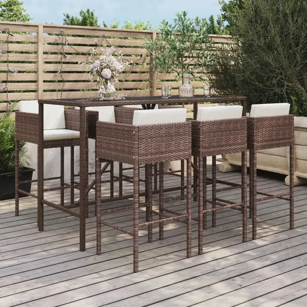 Gossi set de bar pentru gradina cu perne, 7 piese, maro, poliratan
