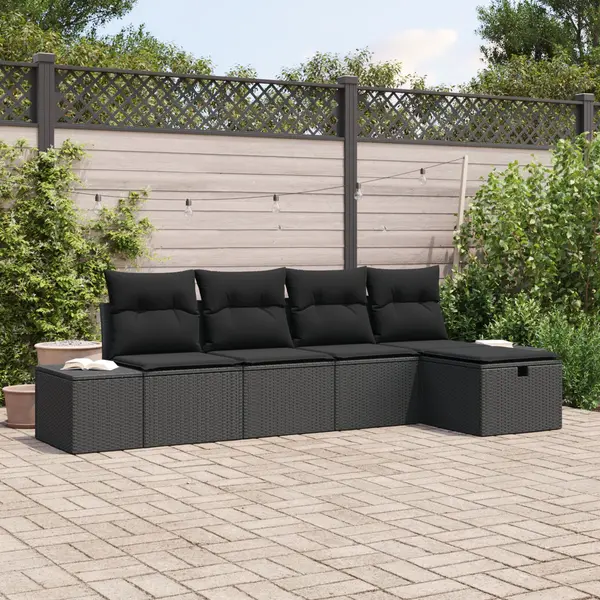 Gossi set de canape de 5 piese cu perne negru poliratan