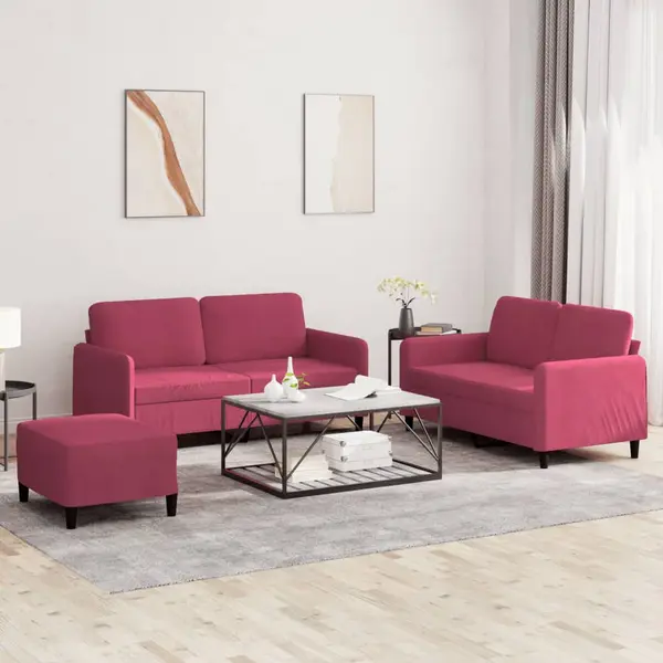 Gossi set de canapea, 3 piese, rosu vin, catifea