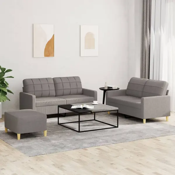 Gossi set de canapea cu perne, 3 piese, gri taupe, material textil