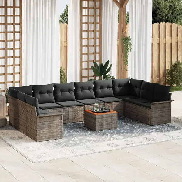 Gossi set de canapea de 11 piese pentru gradina cu perne gri poli ratan acacia