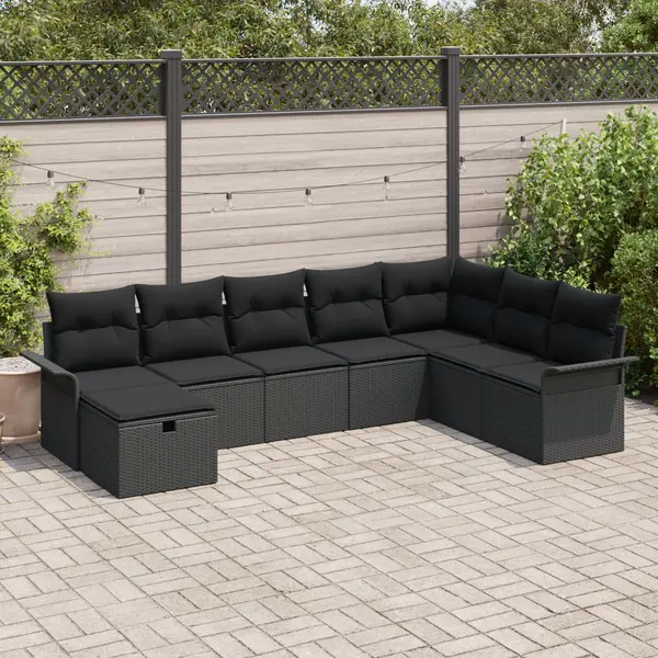 Gossi set de canapea de 8 piese cu perne negru ratan