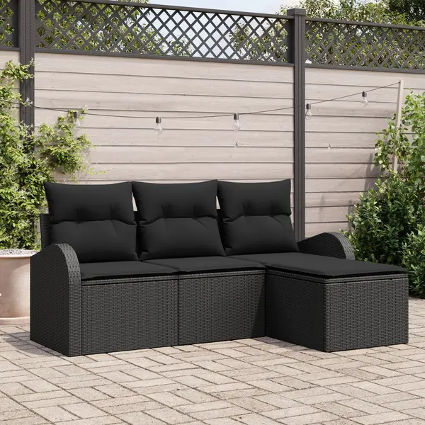 Gossi set de canapea de gradina 4 piese cu perne negru ratan polimeric