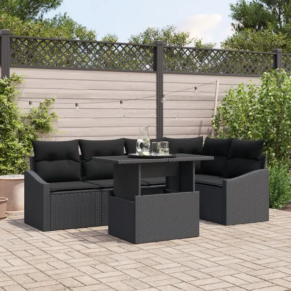Gossi set de canapea de gradina 6 piese cu perne negru din ratan