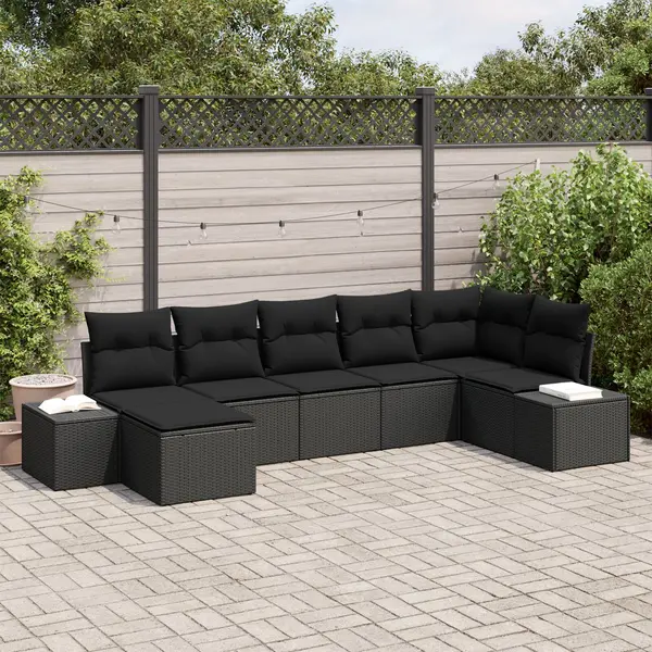 Gossi set de canapea de gradina 7 piese cu perne negru din poliratan