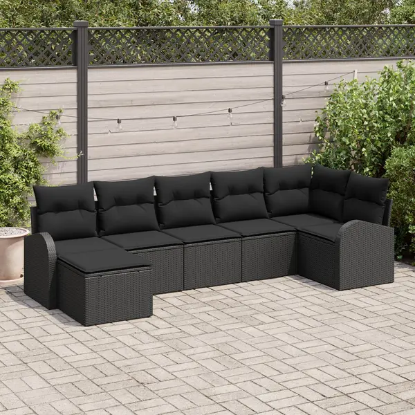 Gossi set de canapea de gradina 7 piese cu perne poliratan negru