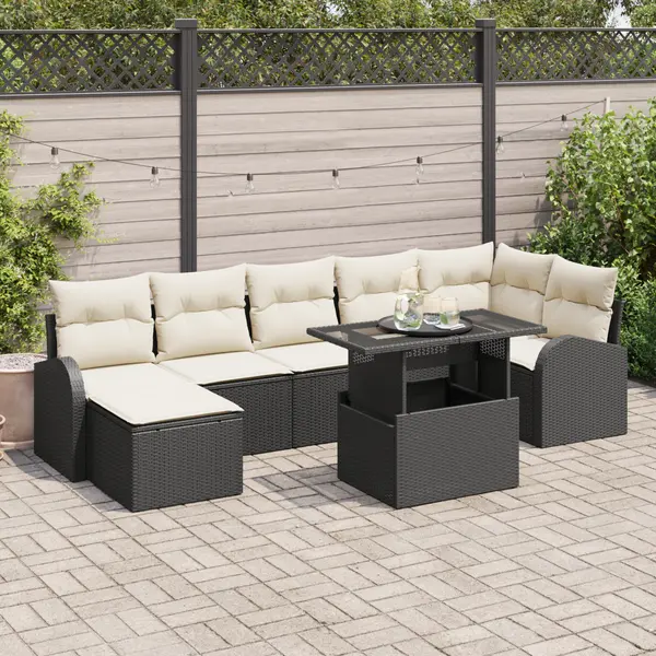 Gossi set de canapea de gradina 8 piese cu perne negru poliratan