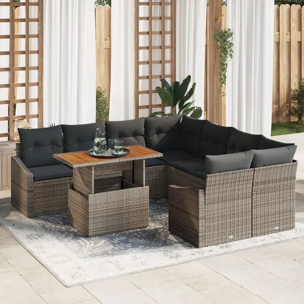 Gossi set de canapea de gradina 9 piese cu perne gri din ratan polic