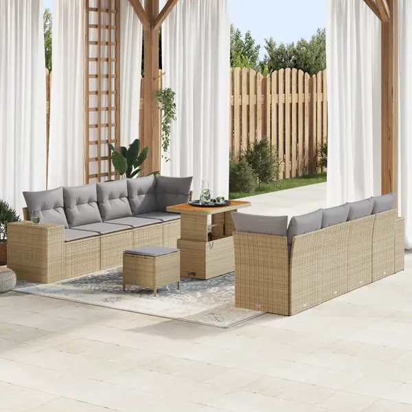 Gossi set de canapea de gradina cu 11 piese si perne bej poli ratan acacia