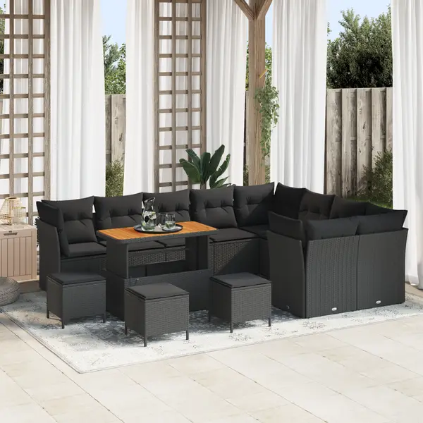 Gossi set de canapea de gradina cu 13 piese, ratan negru, acacia