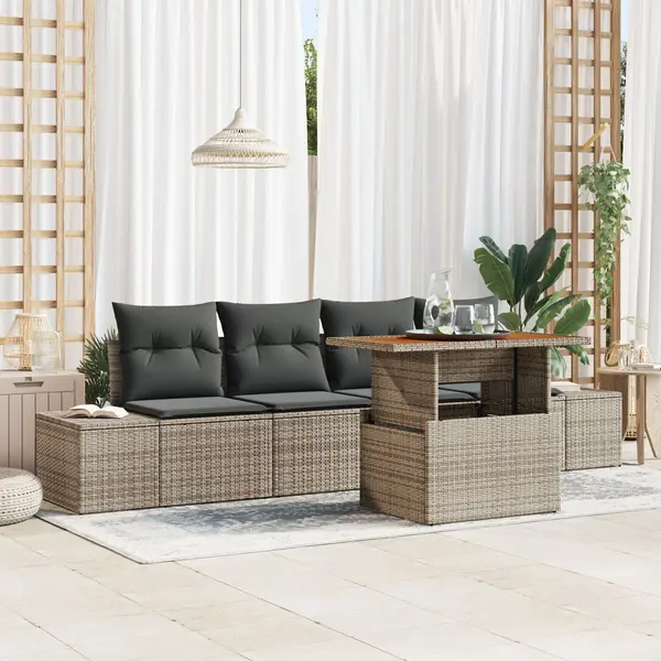 Gossi set de canapea de gradina cu 5 piese cu perne gri din poliester