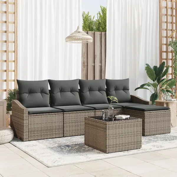 Gossi set de canapea de gradina cu 5 piese si perne din ratan polimeric negru