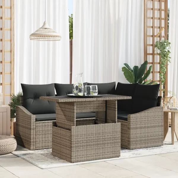 Gossi set de canapea de gradina cu 5 piese si perne gri din ratan poliester